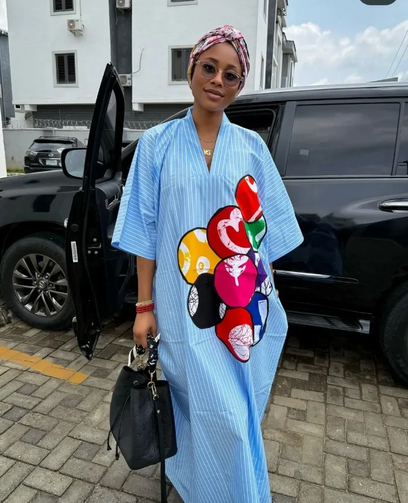 

African Plus Size Dresses for Women 2025 Spring Autumn V-neck Half Sleeve Wedding Party Evening Christmas Long Dress Robes Gowns