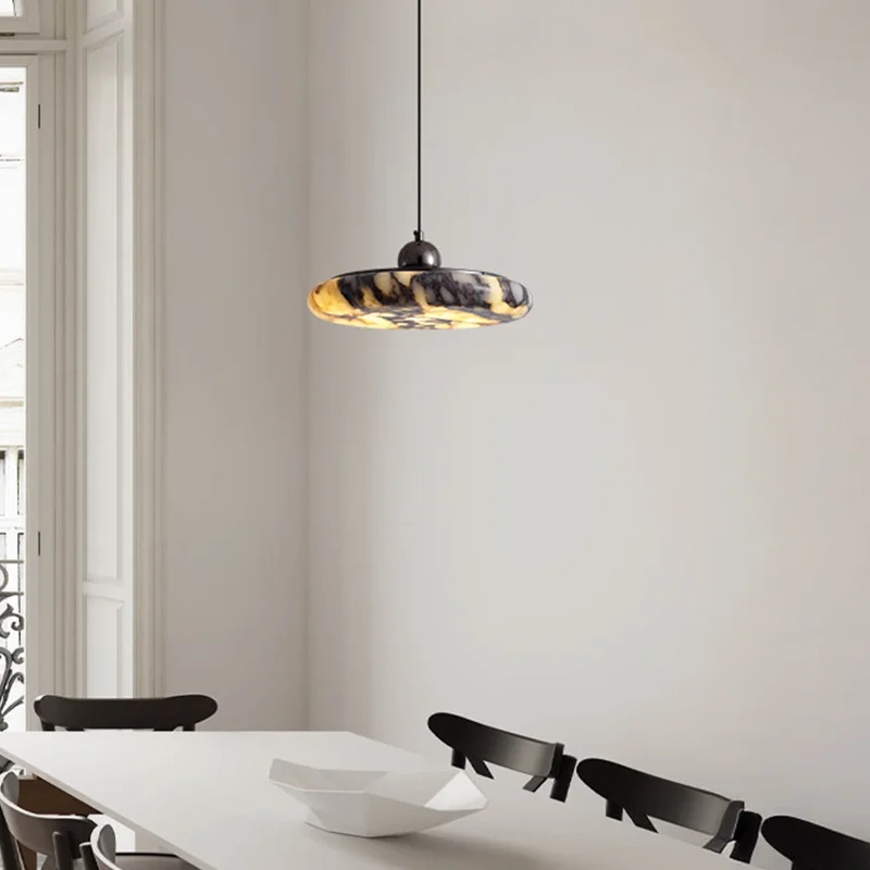 Natural Onyx Stone Pendant Light Round Translucent Cloud Marble Luxury Dining Room Hanging Lamp Modern Designer Light Fixture