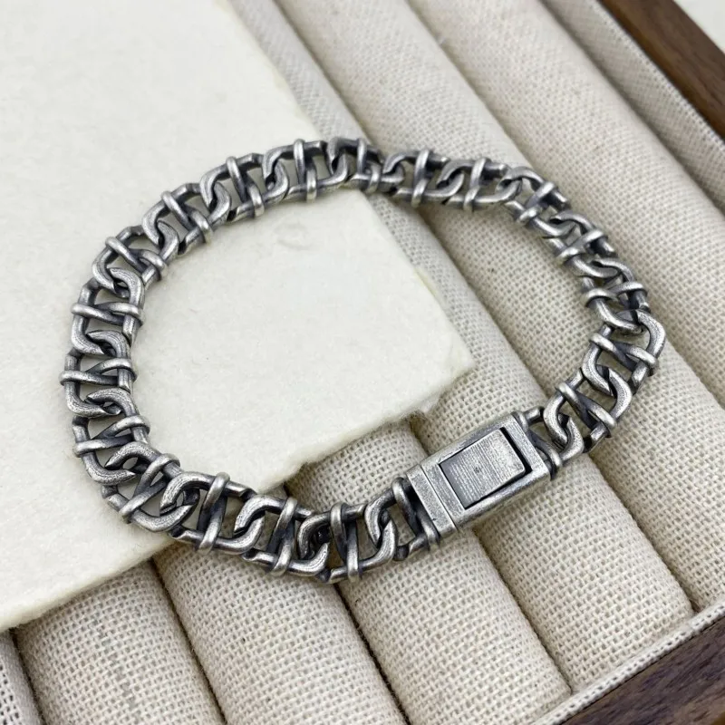 

BOCAI Retro s925 Silver Jewelry Winding Pattern Fashionable and Domineering Hip-Hop Personalized Bracelet for Men