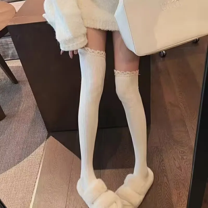 

Autumn and Winter College Style Lace Splicing Knee Socks High Leg Socks Long Leg Women's Socks