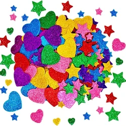 Pegatinas de espuma con purpurina para decoración del hogar, suministros de manualidades de arte para niños, tarjetas de felicitación, juguete autoadhesivo, estrellas, corazones, colores, 50-250 piezas