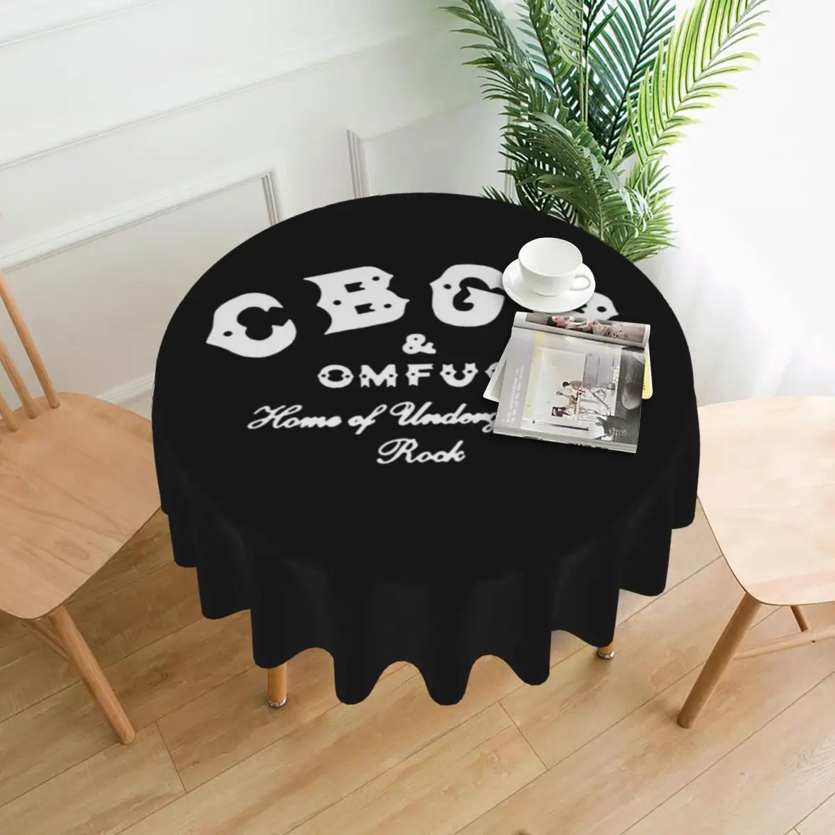 Cbgb Music Venue Ny Waterproof Round Tablecloth Oilproof Table Cloth for Kitchen Events Dining Table Cover 60 inches
