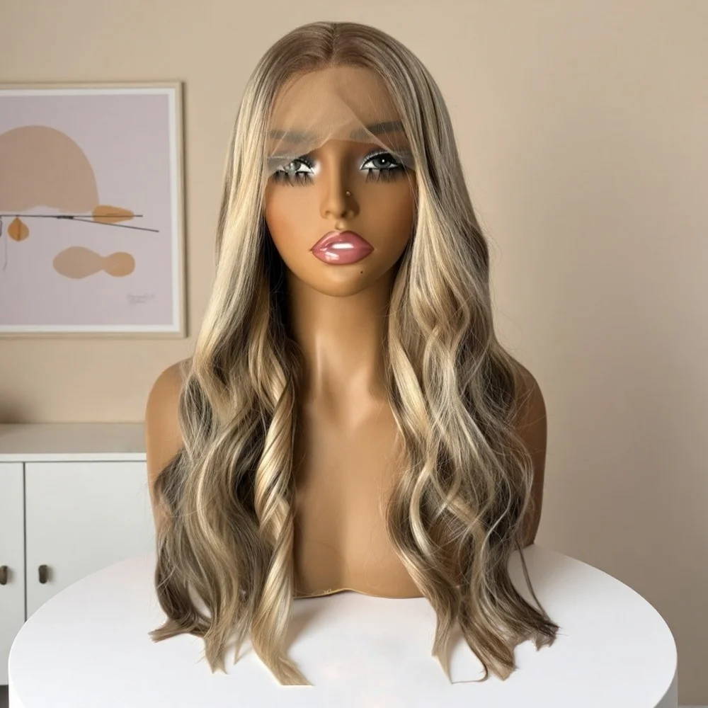 

Синтетические парики с омбре-хайлайтами, светлые, 13x4, с HD-прозрачной кружевной основой, с естественной линией роста волос, волнистые, термостойкие