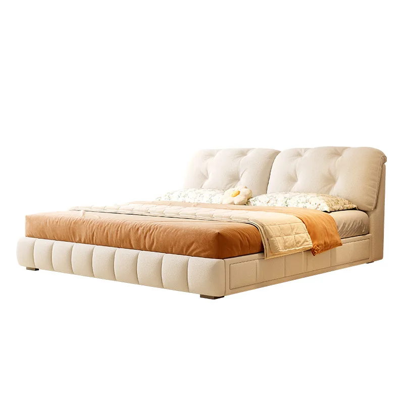 

Customizable cream wind cloud bed modern simple master bedroom marriage bed 1.8 meters high box storage