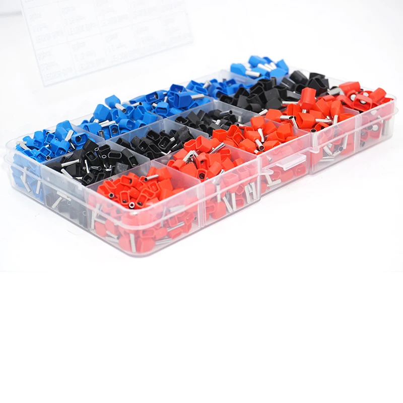 765 Pcs/set Dual Twin Copper Wire Crimp Tube Connector Insulated Cord End Cable Wire Insulated Bootlace Ferrule Terminal Kit Set