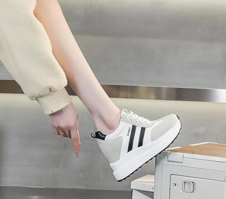 

New Fashion 10CM Platform Wedge Sneakers Chunky Shoes Genuine Leather for Women Summer Shoes Spring Autumn Walking Sneakers