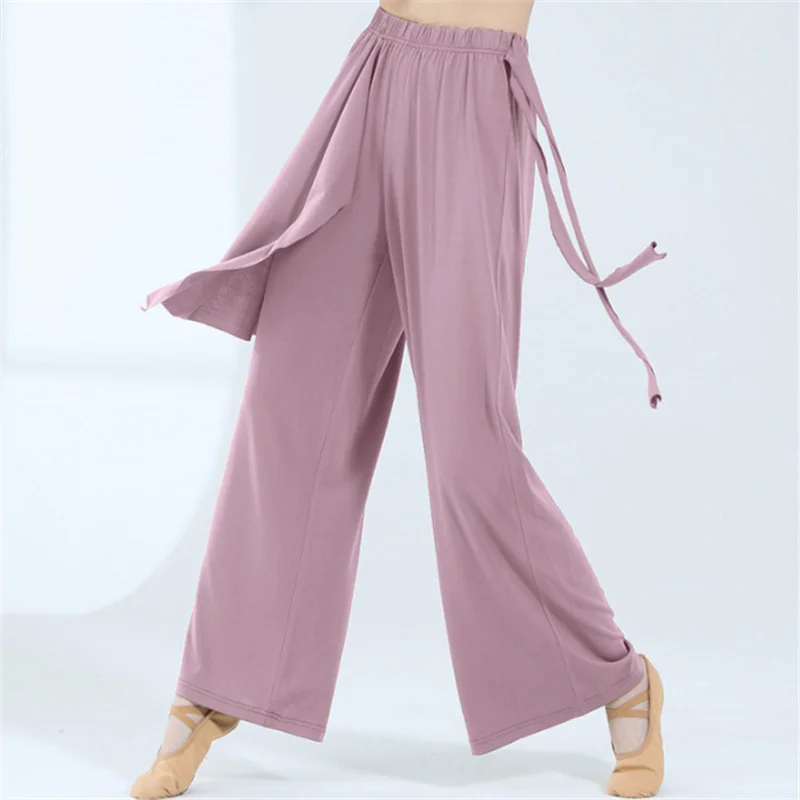 Modern Dance Pants For Women Soft Loose Ribbon Wide Leg Dancing Trousers Chinese Classical Dance Performance Ladies Yoga Pants