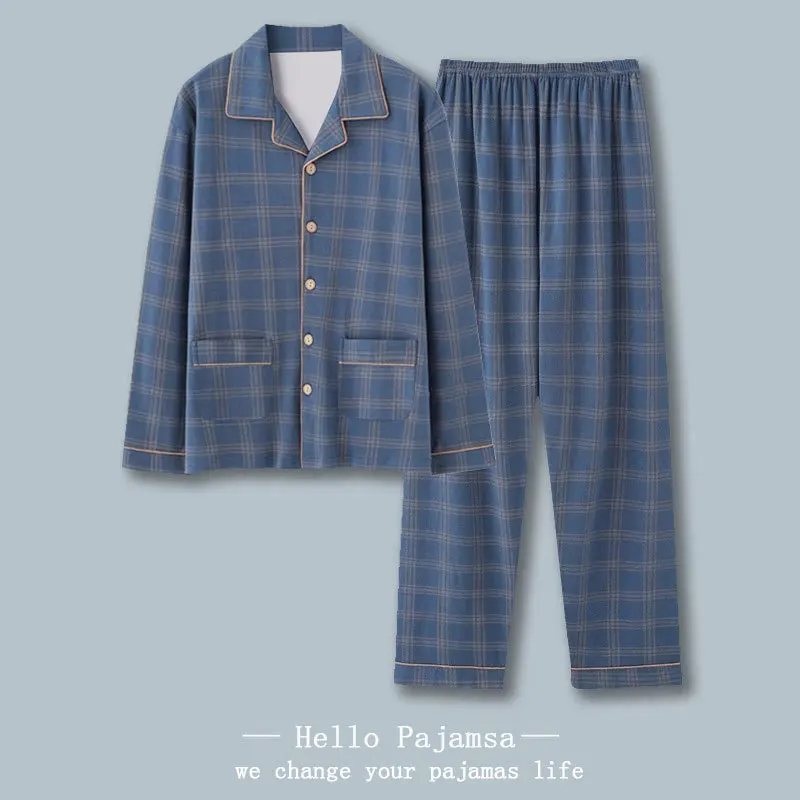 

Spring and Autumn New Men's Long-Sleeved Pajamas Homewear Suit Men's Autumn and Winter Plaid Large Size Leisure Pajamas Homewear