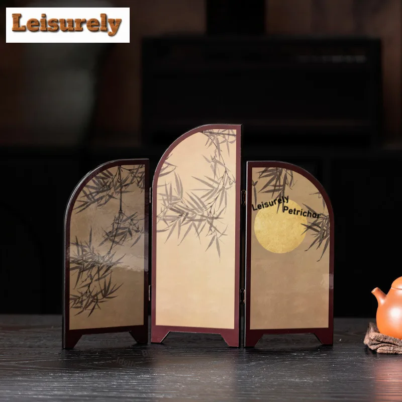 

New Chinese Style Moonlight Bamboo Crane Desktop Screen Antique Living Room Entrance Tea Table Study Decorative Painting Ornamen