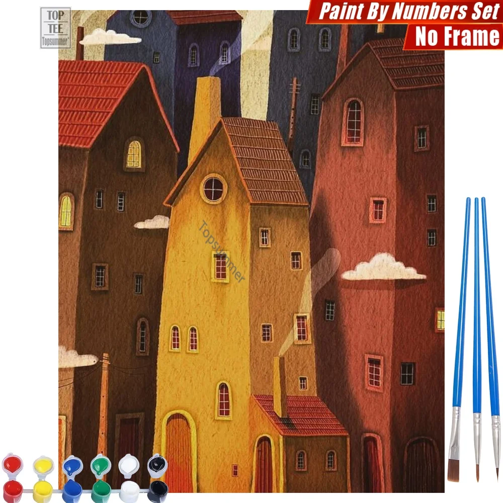 

Warm Yellow Houses DIY Paint By Numbers Set - Rustic Closely Arranged Relaxing Activities New Year's Day Gift For Dad