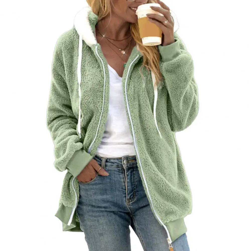 Sherpa Jacket for Women Winter Fuzzy Zip Up Fleece Sweatshirt Casual Warm Drawstring Hooded Coat with Pockets