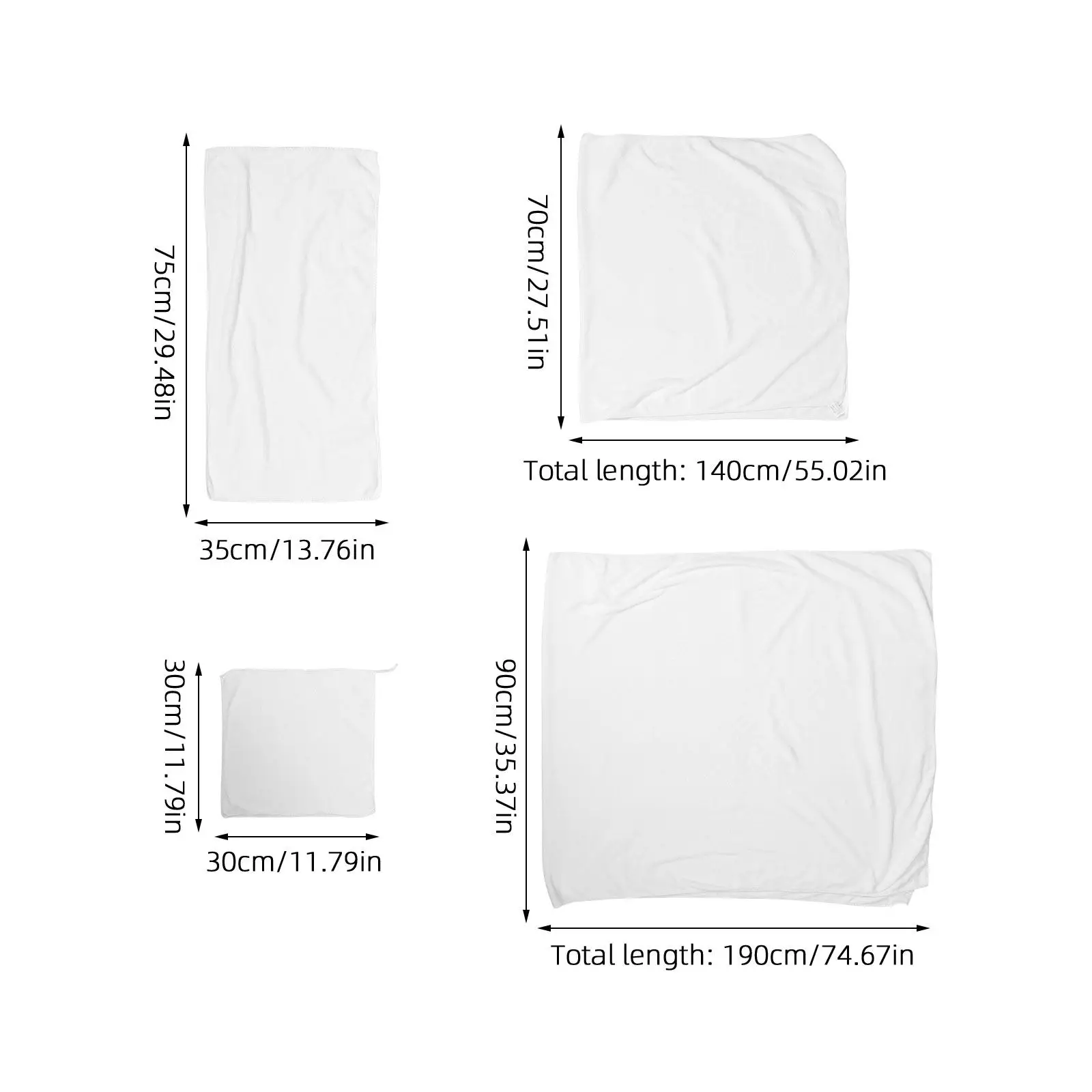 4Pcs White Cotton Bath Towel Set Hotel Quality Soft Skin Friendly High Absorbency Spa Shower Pool Towels for Bathroom Home