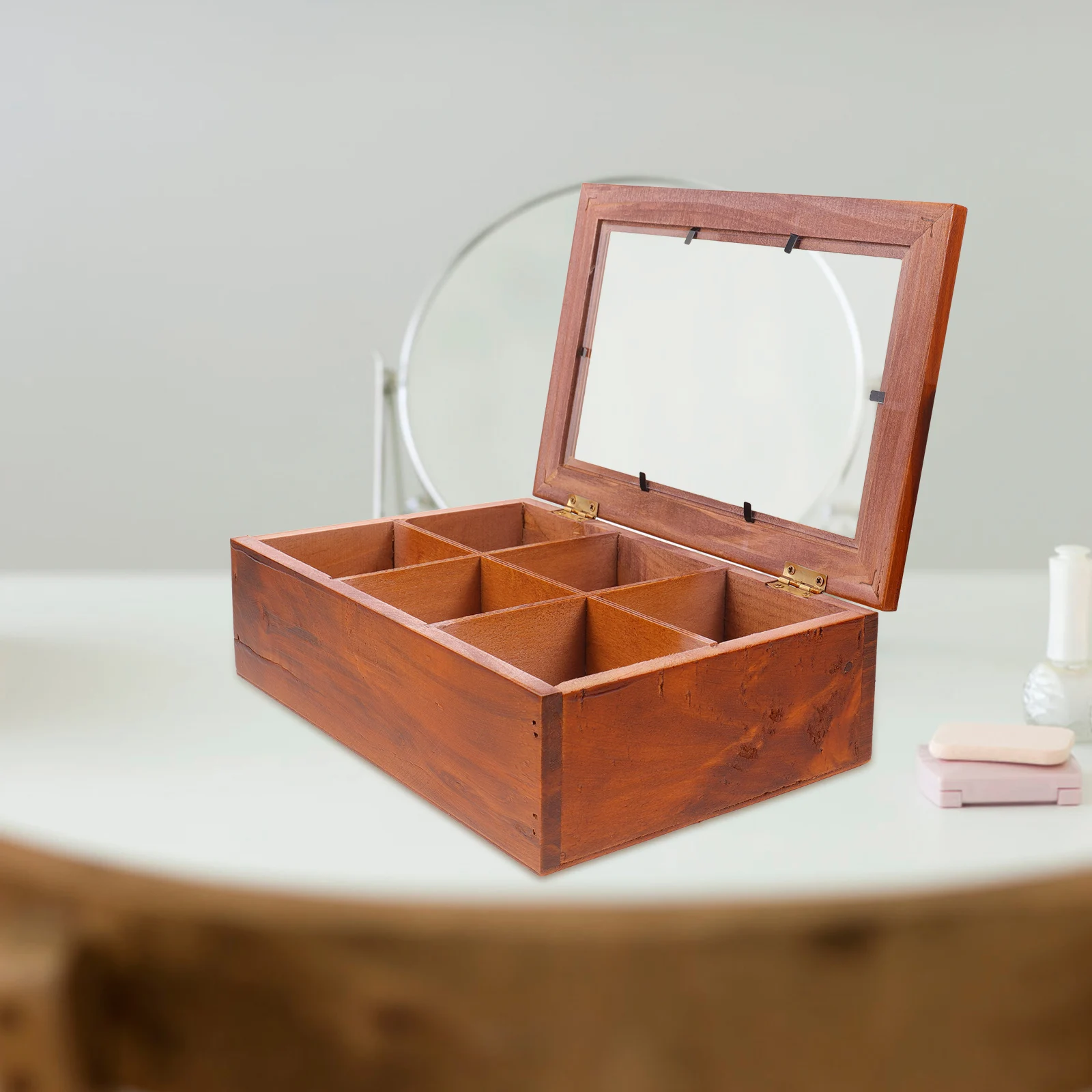 

Vintage Style Wooden Jewelry Storage Box Organizer Transparent Cover Retro Trinket Holder for Earrings Rings Accessories