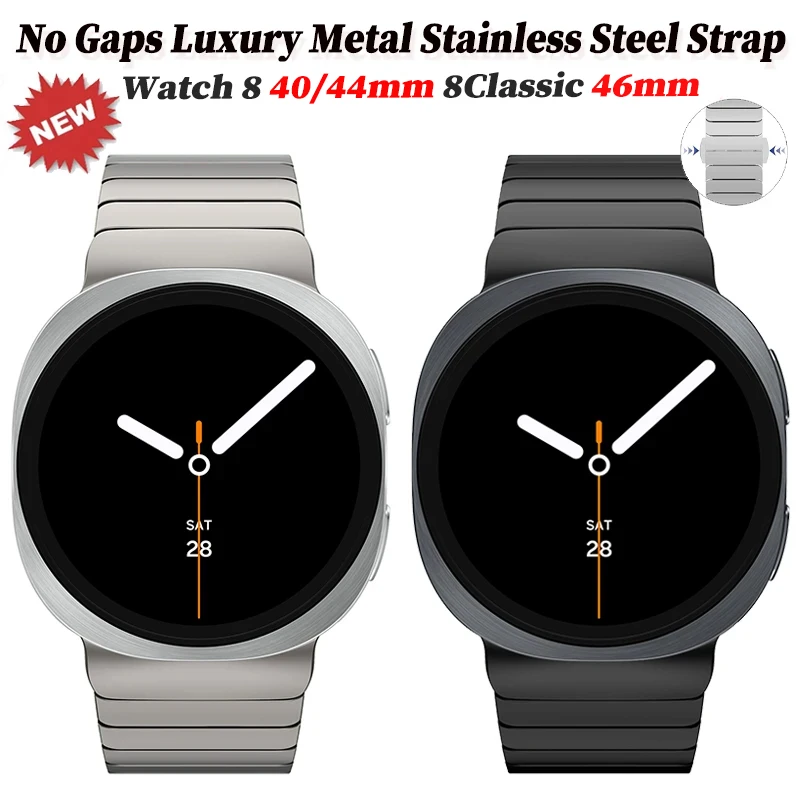 Stainless Steel Strap for Samsung Galaxy Watch 8 9 40/44mm 8Classic 46mm No Gaps Link Metal Band for Galaxy Watch 8 9 Bracelet