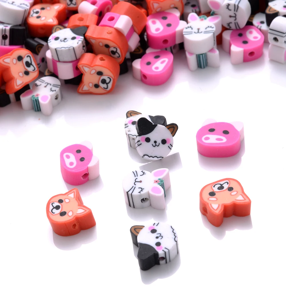 30/50pcs 10mm Animal Polymer Clay Beads Frog Cat Dog Flat Spacer Beads for Jewelry Making Diy Bracelet Necklace Accessories