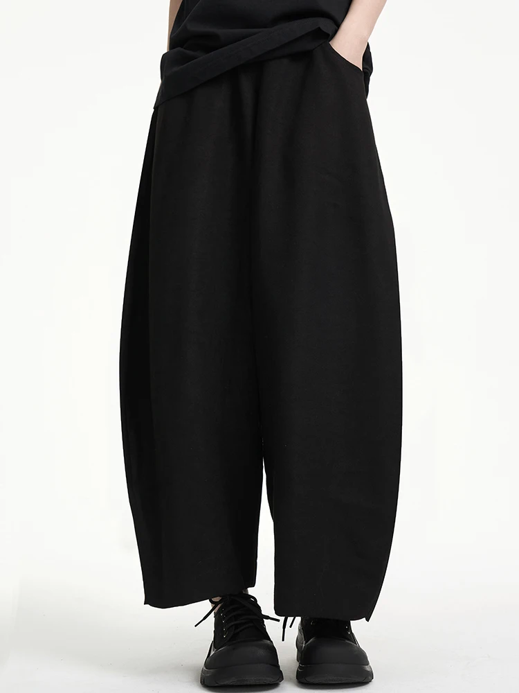 Dark Style Casual Pants Asymmetrical Design Straight Leg Cotton Ladies Pants Spring Autumn Black Slimming Long Trousers
