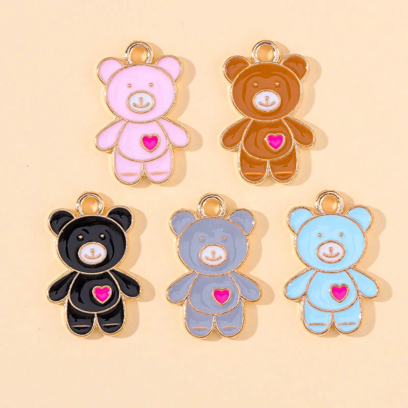 

20Pcs Enamel Cute Cartoon Love Heart Bear Animal Charms Pendant For Jewelry Making Earrings Bracelet Accessory Craft Findings