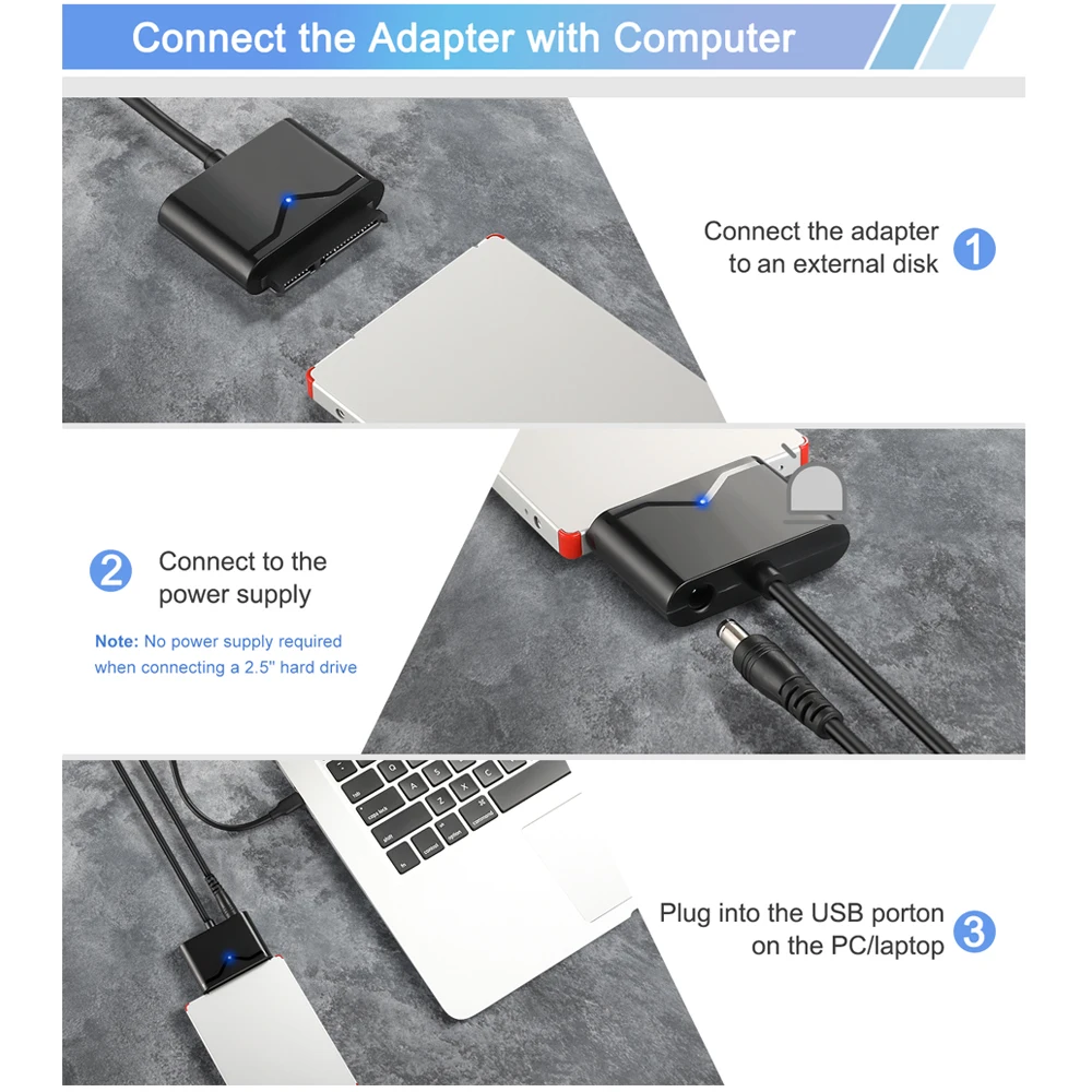 Onelesy-Conversor SATA para USB, 2.5 ", 3.5", HDD, SSD, Cabo SATA do disco rígido USB, USB 3.0 externo para adaptador SATA, Cabo UASP SATA