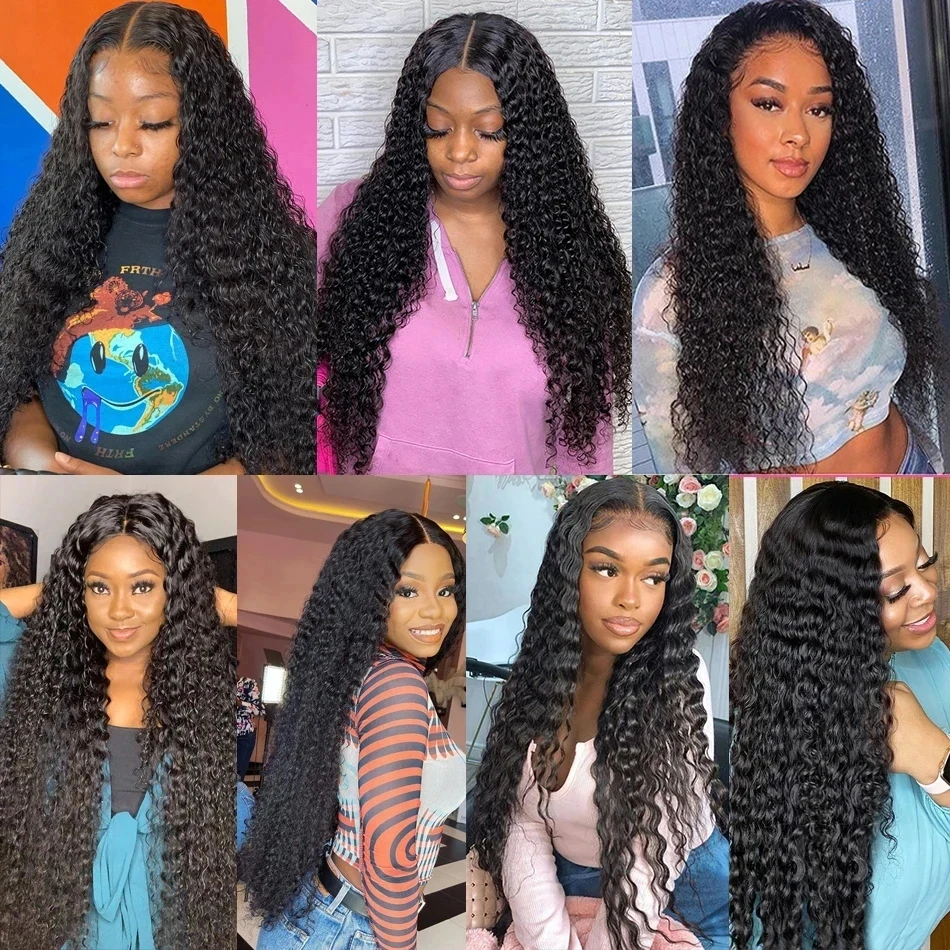 Curly Deep Wave Bundles With 13x4 Frontal Closure Unprocessed Brazilian Curly Human Hair Bundles With Lace Frontal Wet and Wavy