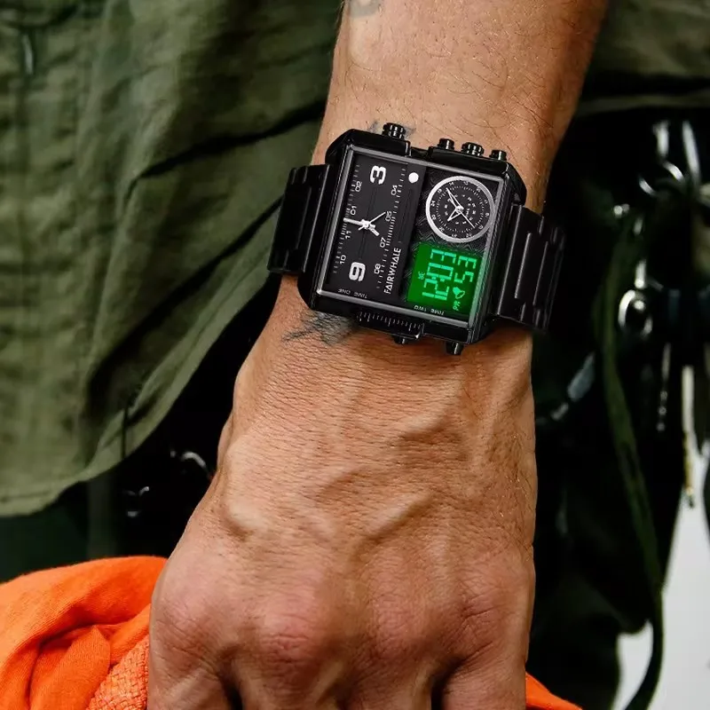 Mark Fairwhale 4270 Orologio da uomo elettronico digitale retrò con doppio display Orologio da uomo impermeabile con luce notturna per il tempo libero