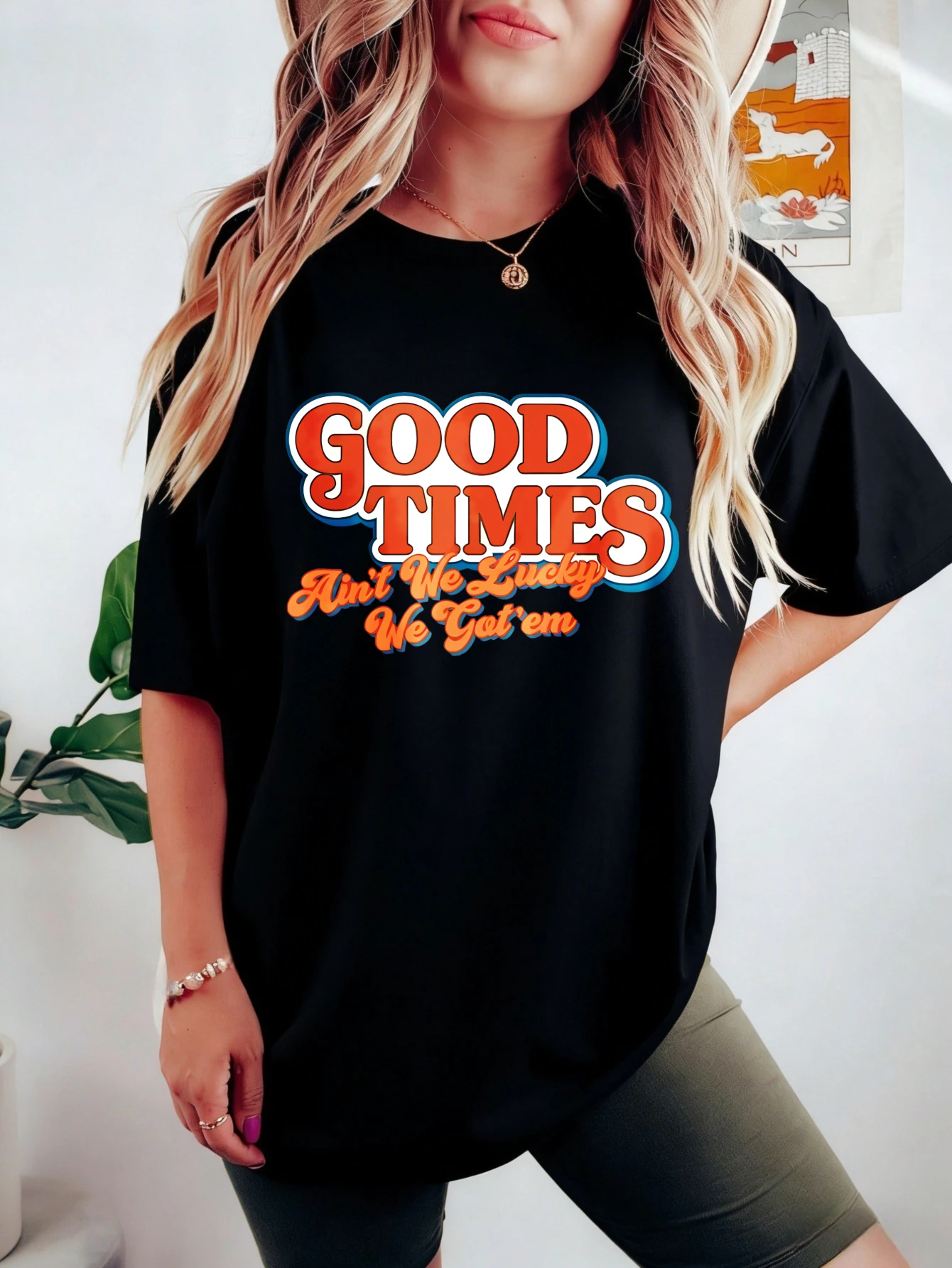 

Женская хлопковая футболка оверсайз с графическим принтом Good Times, с коротким рукавом, летняя, повседневная, в уличном стиле