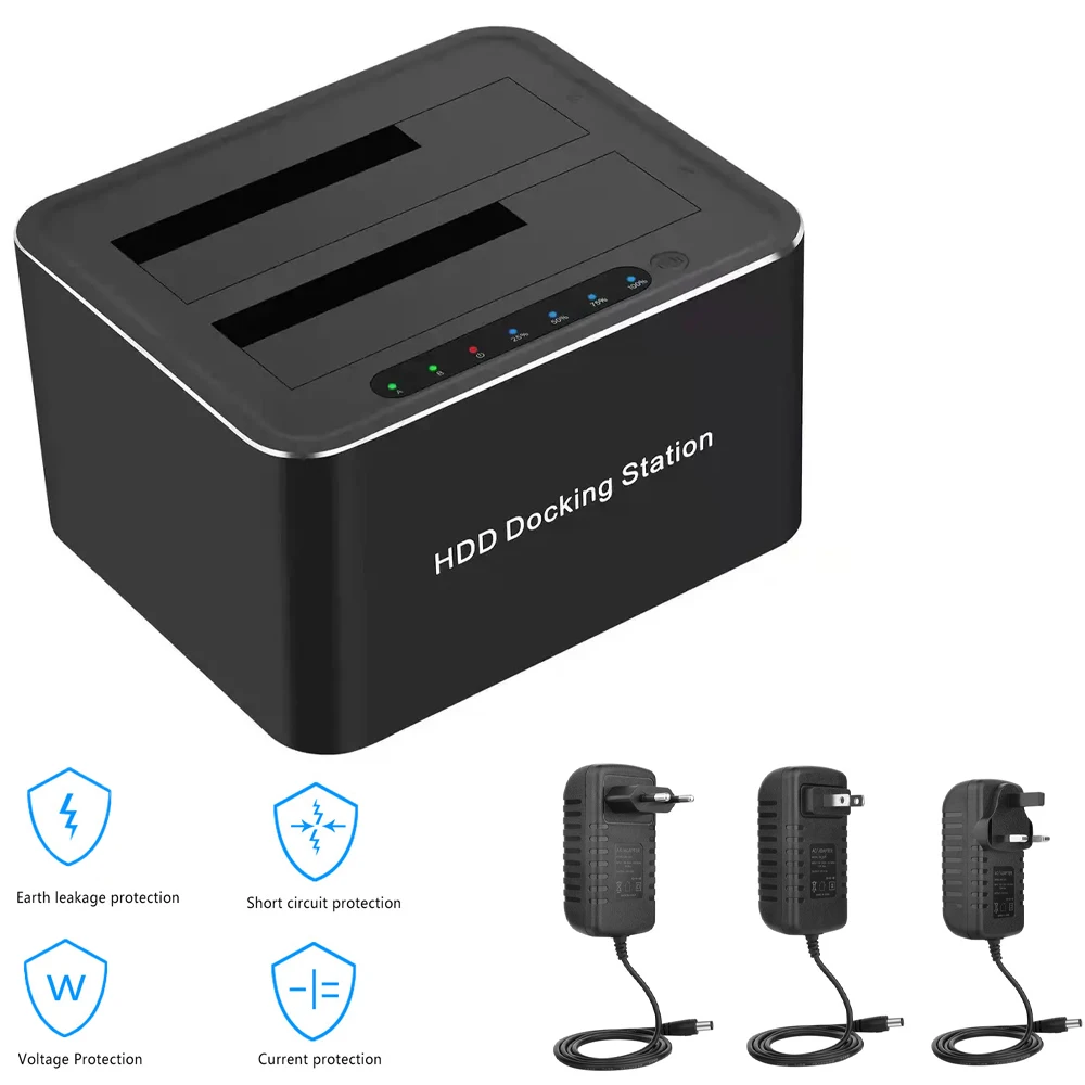 

USB 3.0 Dual-bay SATA External Hard Drive Docking Station For 2.5/3.5-Inch Hard Drive Offline Cloning Aluminum Enclosure