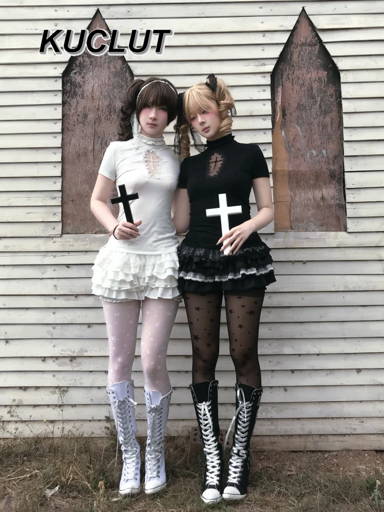 고스 Y2K 스타일 홀터넥 여성 캐주얼 티셔츠 서브컬쳐 패션 여름 여성용 탑 캐주얼 티셔츠 단색 빈티지 티셔츠