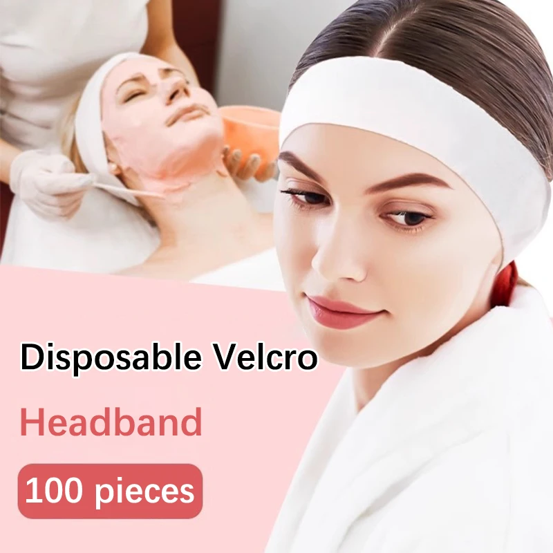 100 Pieces Disposable Spa Facial Headbands Stretch Non-Woven Soft Skin Care Hair Band With Convenient Closure For Beauty Salon