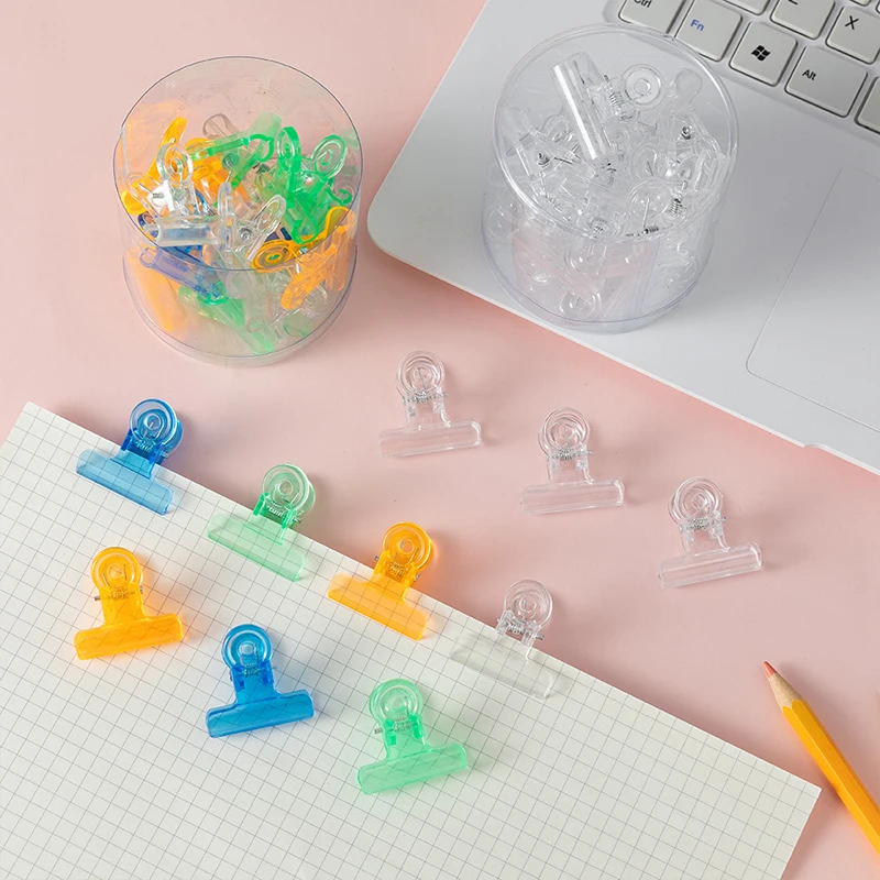 Candy Color Binder Clips, Transparent Plastic Paper Clips, Office School Document Organizer Clamps, 20Pcs/Set in a Clear Jar