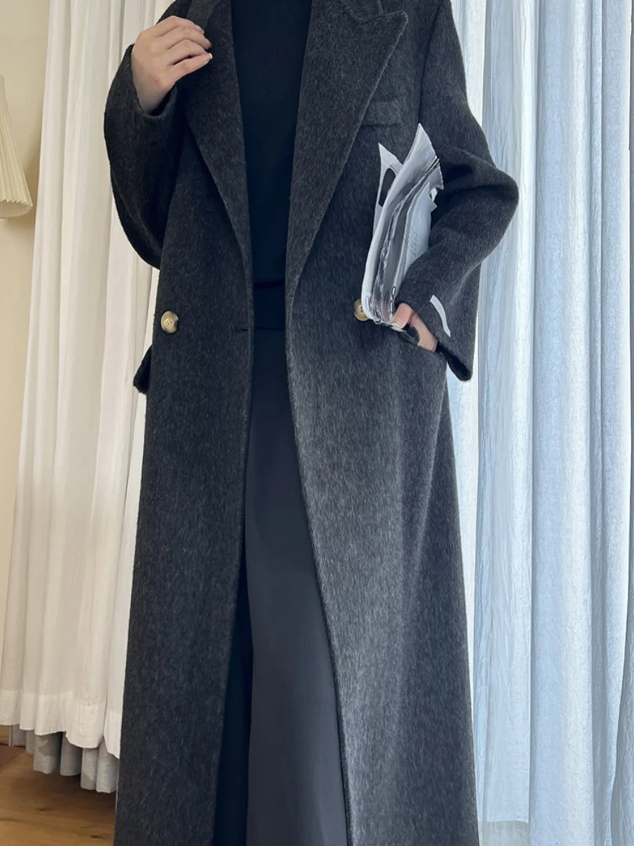 Dalian Dongye Double-Faced Camel Wool Coat Women's Mid-Length Suit Collar Jaet Premium Feel 2023 Winter Long Sve