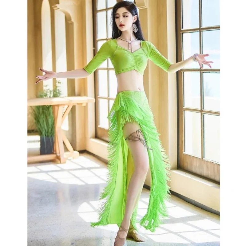 BellyDance Practice Clothes for Women Diamond tassels Set Belly Dancer Training Professional Clothing Oriental Dance Outfit