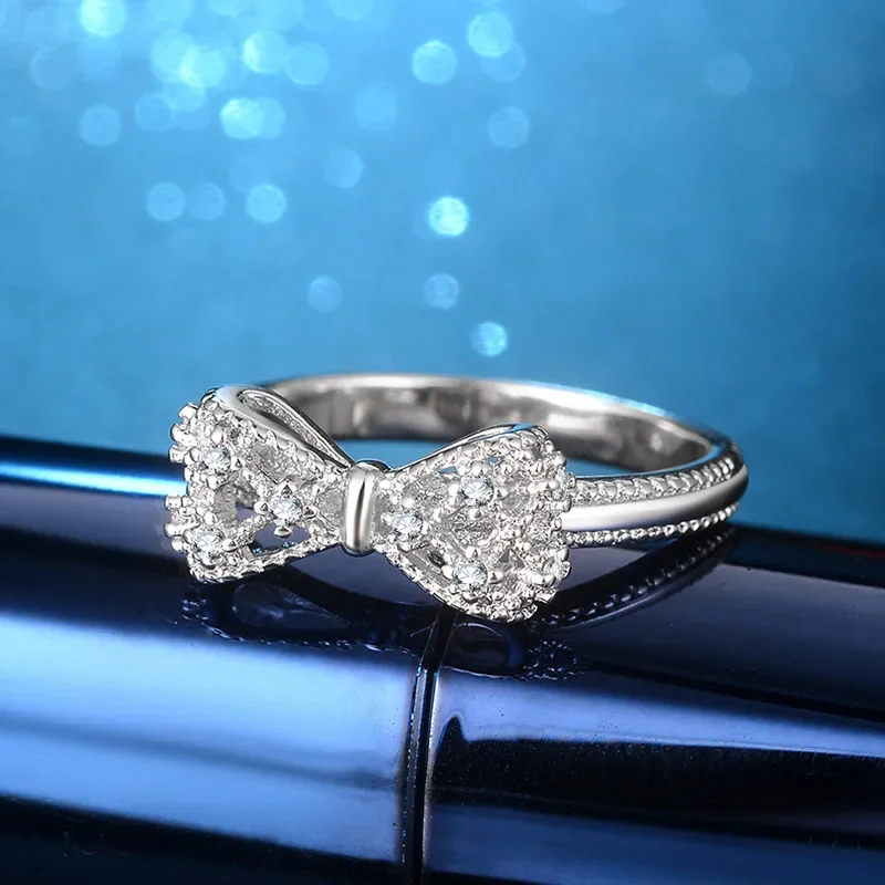 Women's 925 Sterling Silver Bowknot Shaped Ring with Zircon