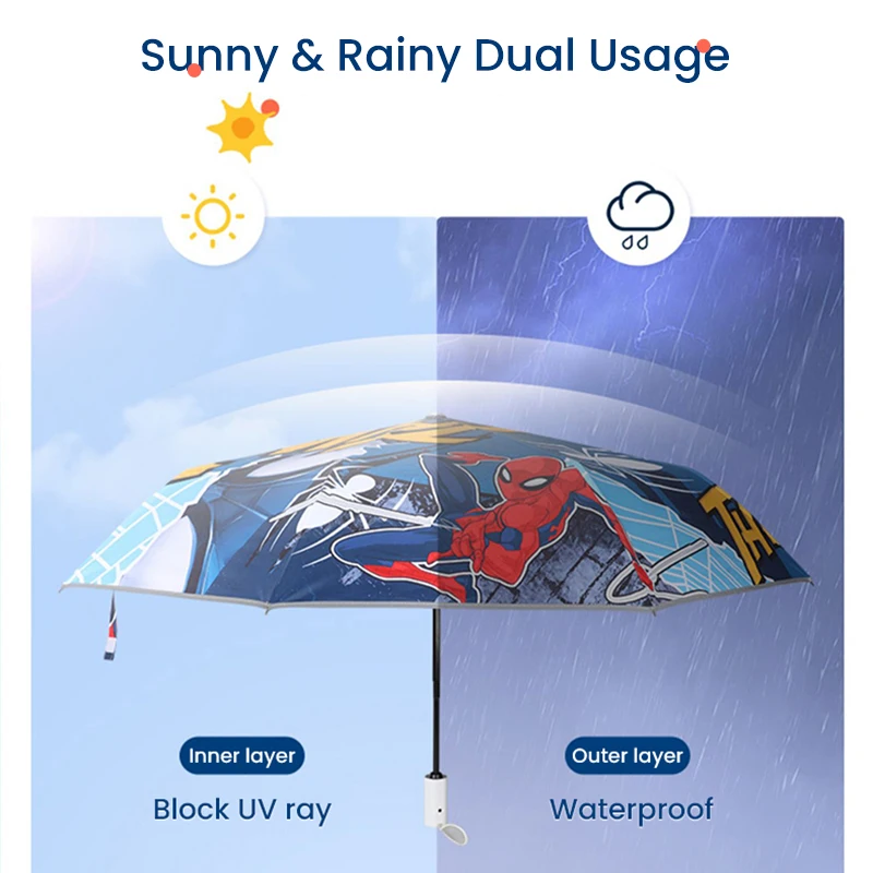 Disney Kids Umbrella Personalized Cartoon Patterns Rainy Sunny Dual Usage Ultra Light Fiberglass Material Umbrella For Children