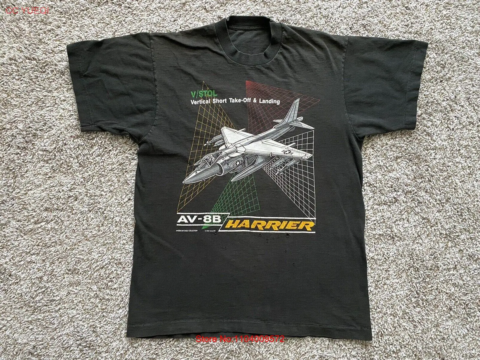 Vintage 80s AV-8B Harrier VSTOL Attack Aircraft Graphic Shirt Mens M-L *READ*