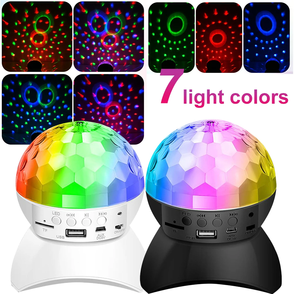 USB Rechargeable RGB Disco Light Bluetooth Speaker Rotating Magic Ball Stage Lamp Projector Sound Activated DJ Party Decor Gift