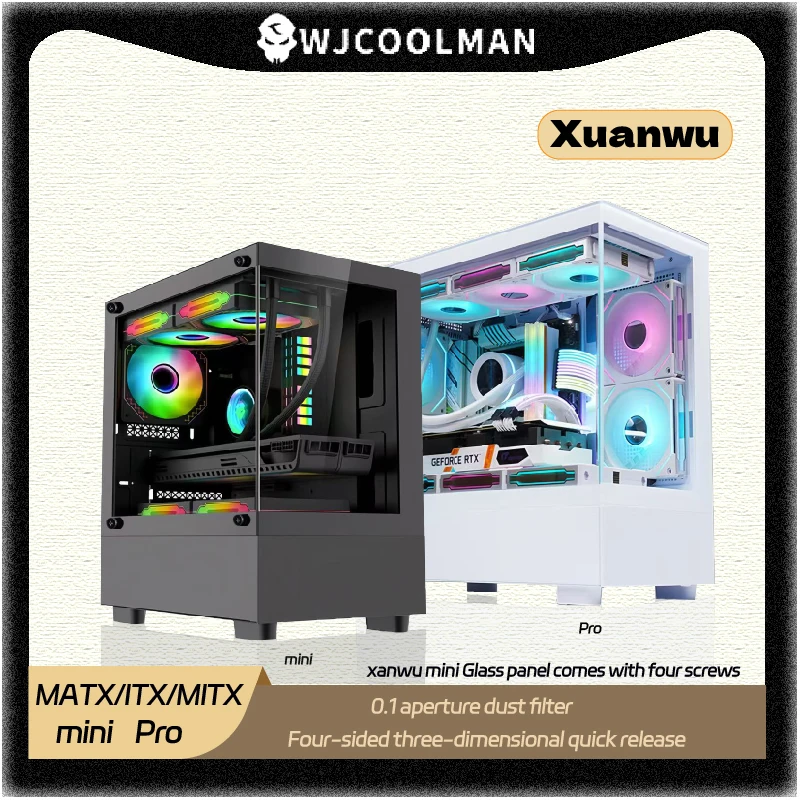 

Чехол для ПК WJCOOLMAN Xuanwu Mini/Pro M-ATX ITX 270. ° Колонка без колонки, вид на море, настольный игровой компьютер, чехол gabinetes геймер