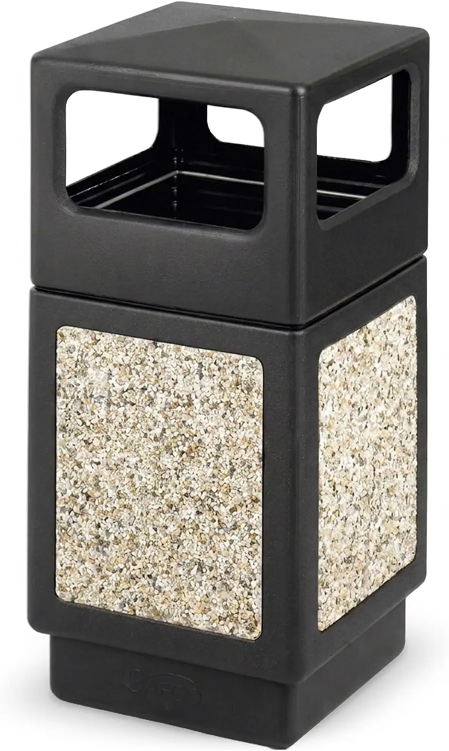 Canmeleon 38 Gallon Aggregate Stone Outdoor Trash Can, Black