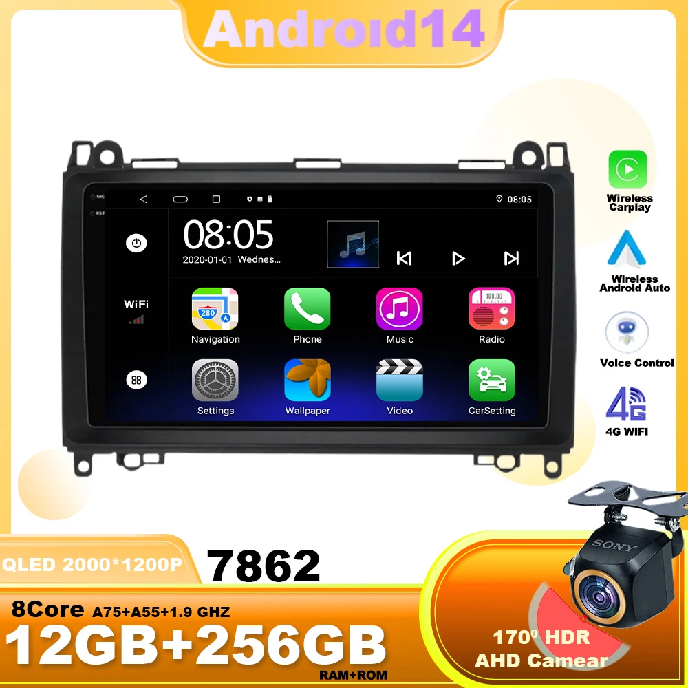 

Android 14 9" For Mercedes Benz B200 Sprinter W906 W639 AB Class W169 W245 Multimedia Player Auto Radio GPS Carplay 4G WIFI
