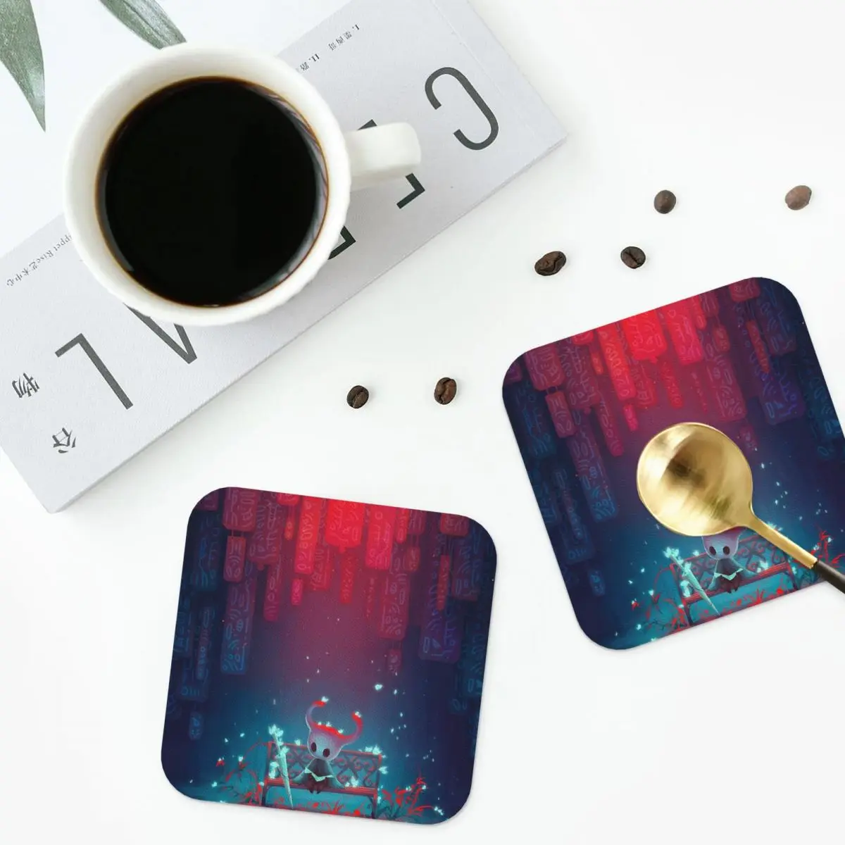 Hollow Knight Coasters Kitchen Placemats Waterproof Insulation Cup Coffee Mats For Decor Home Tableware Pads Set of 4