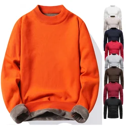 Men's Pullover Soft Sweater Winter Velvet Shirts Brand Clothing Knitted Fleece Warm Cold Blouse Slim Fit Bottom Shirts