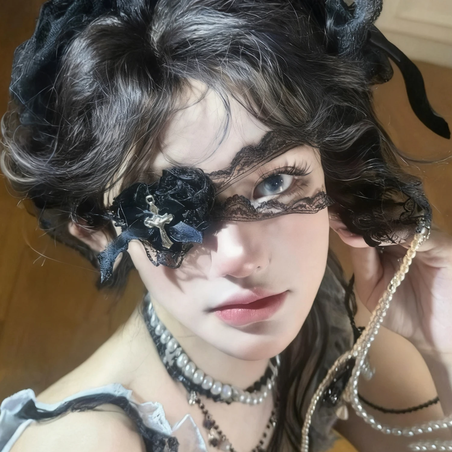 ゴシックコスプレアイマスクレースリボンハートクロスブラックホワイトダークパンクアイカバーファッション女性ロリータ仮面舞踏会パーティーアクセサリー