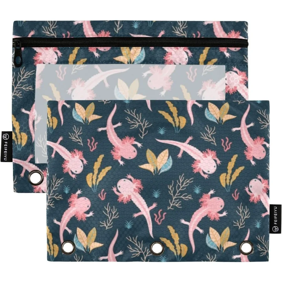 

Axolotl Peil Pouches for 3 Ring Binder2 Pack 3 Ring Binder Peil Case With Zipper Reinforced Grommets Peil Bags for Office Organ