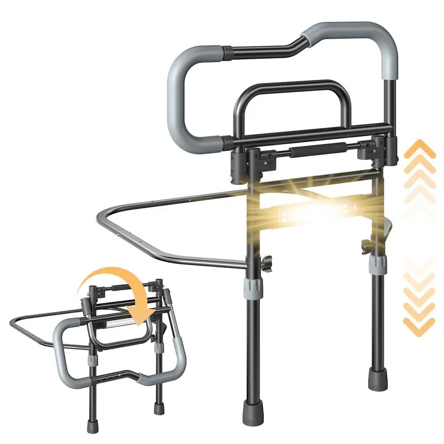 

Поручни для кровати для пожилых людей, складные, с датчиком света и карманом для хранения, регулируемая высота, для обеспечения безопасности.