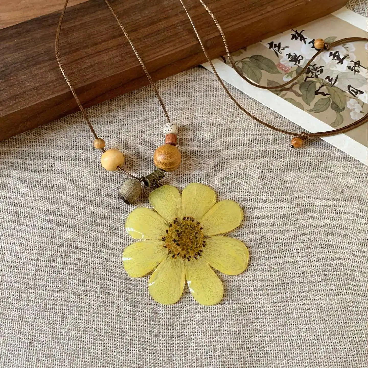 2026 New Arrival Resin Casting Process Yellow Gesang Flower Plant Fruit Pendant Necklace Women Trendy Fun Neck Chain Jewelry