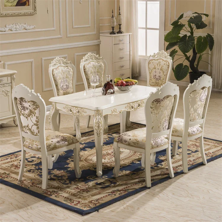 

European Dining Table And Chairs Combination Natural Marble Modern Simple Rectangular Small Apartment 6 People Simple European