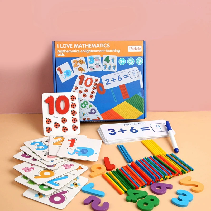 Jouets mathématiques Montessori pour enfants, jouets éducatifs précoces, comptage d'autocollants en bois, cadeaux de Festival de Cognition des nombres