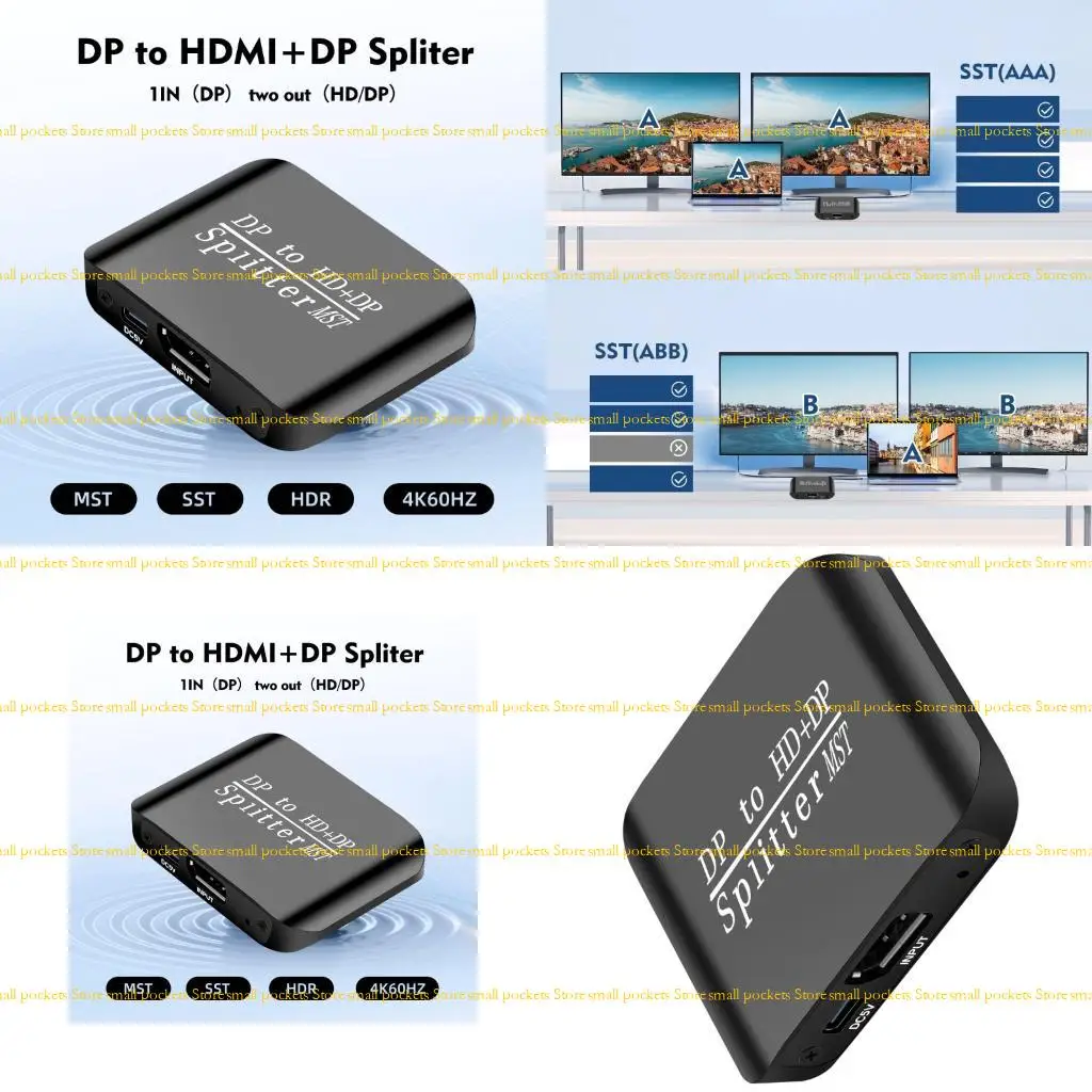 R1WD Two Monitor MSTs Splitter DP To HDTV Adapters 4K 60Hz Resolution Plugs Play No Driver Required