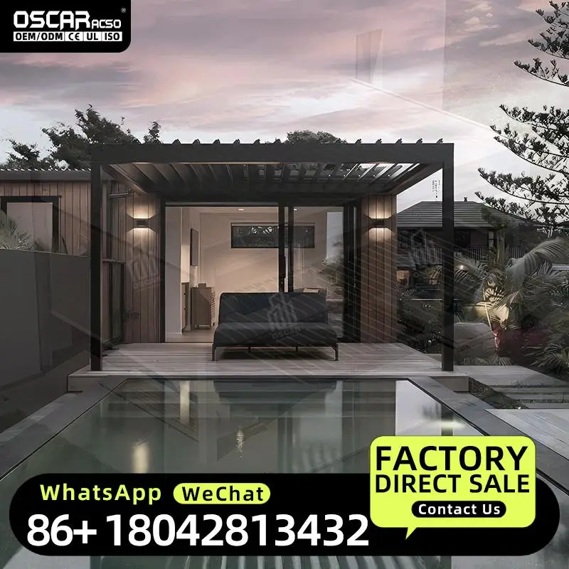 Outdoor Wall Mounted Motorized Bioclimatic Sun Shade Automatic Patio  3x3 for Gardens Patios Balconies Pergola