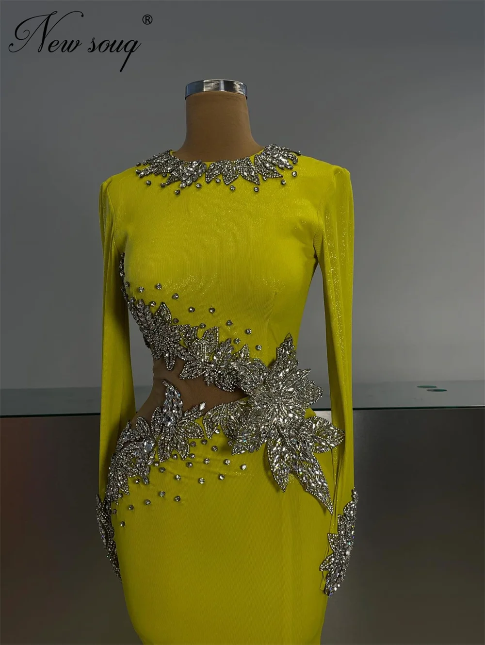 

2025 Elegant Lemon Yellow Satin Evening Dresses Arabic Dubai Beaded Wedding Party Gowns Vestidos De Gala Customized Prom Dress