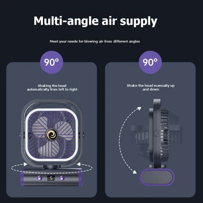 A83G-Quiet Mini USB Charging Desk Fan-Wall-Mountable, 5 Speeds, 240.6X180x96.4Mm With Night Light